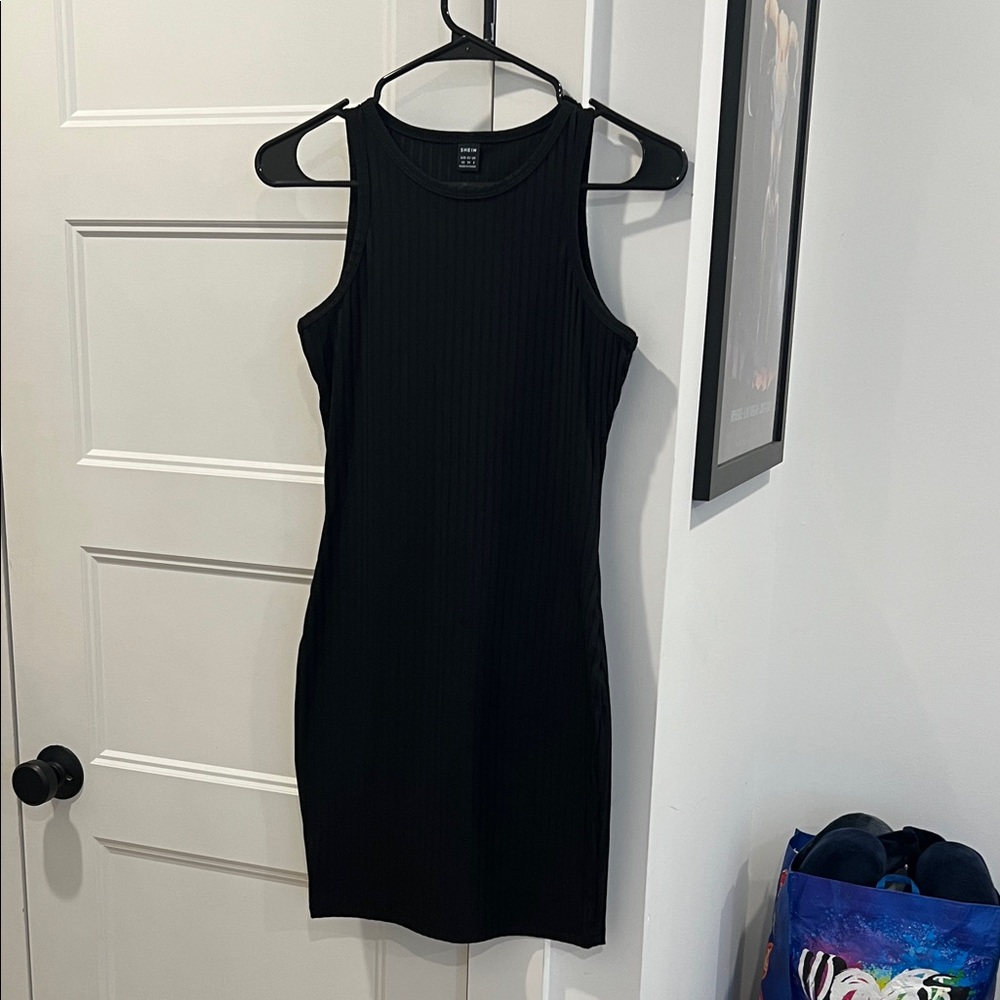 SHEIN Black Sleeveless Ribbed Mini Dress